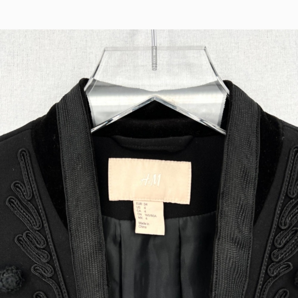 H&M PREMIUM Jacket Womens 4 Black Fitted Military Band Victorian Style Blazer